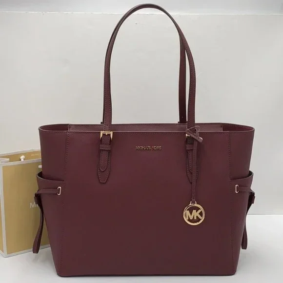 Michael Kors Gilly Large Drawstring Travel Tote Leather Oxblood Color - Picture 16 of 16